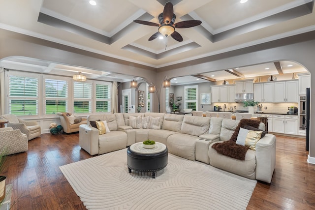 810 Pine Terrace Dr, Brentwood, TN 37027 - living room featuring arched walkways, a ceiling fan, plenty of natural light, recessed lighting, and crown molding