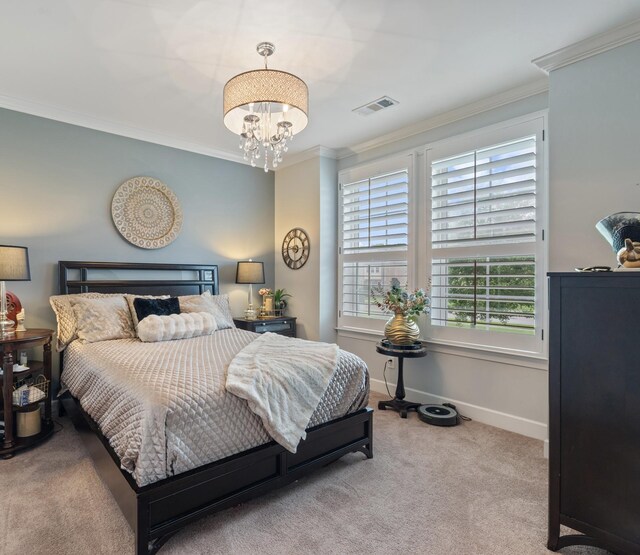 810 Pine Terrace Dr, Brentwood, TN 37027 - carpeted bedroom with ornamental molding, a chandelier, and baseboards