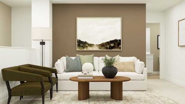 living area featuring baseboards