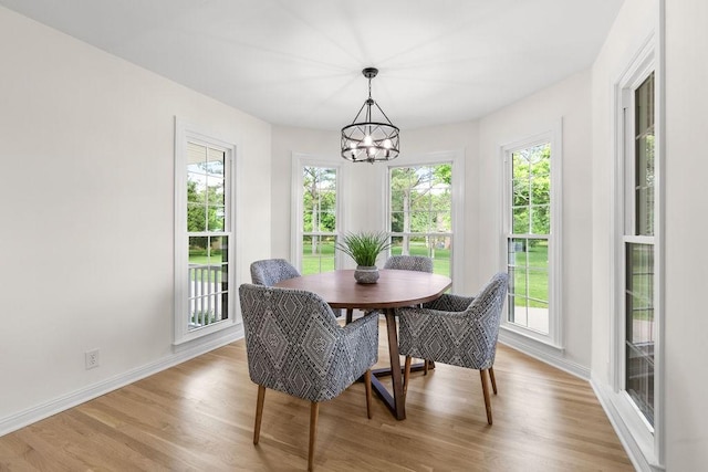 754 Veterans Pkwy, Murfreesboro, TN 37128 - dining room featuring light wood finished floors, a chandelier, healthy amount of natural light, and baseboards