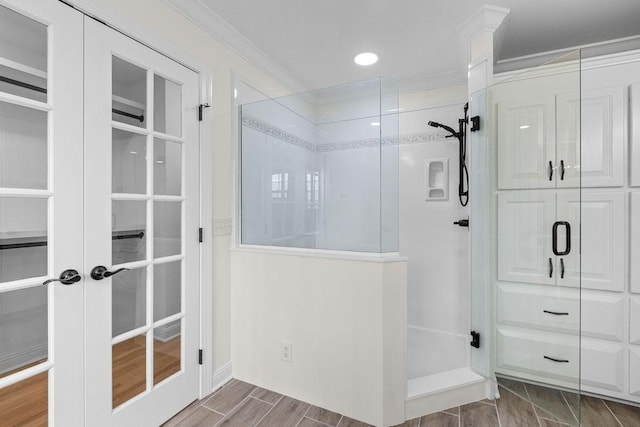 754 Veterans Pkwy, Murfreesboro, TN 37128 - full bathroom featuring a shower stall, french doors, and ornamental molding