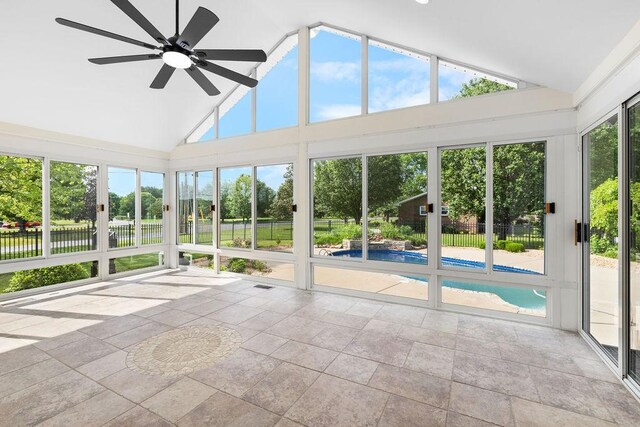 754 Veterans Pkwy, Murfreesboro, TN 37128 - unfurnished sunroom with vaulted ceiling and a ceiling fan