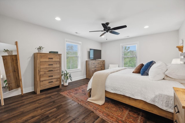 1244 Westfield Rd, Dickson, TN 37055 - bedroom featuring dark wood-style flooring, baseboards, recessed lighting, and a ceiling fan
