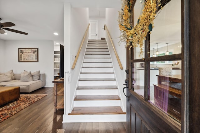 1244 Westfield Rd, Dickson, TN 37055 - staircase featuring ceiling fan, hardwood / wood-style floors, and recessed lighting