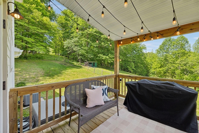 1244 Westfield Rd, Dickson, TN 37055 - deck with a yard, area for grilling, view of scattered trees, and an outdoor structure