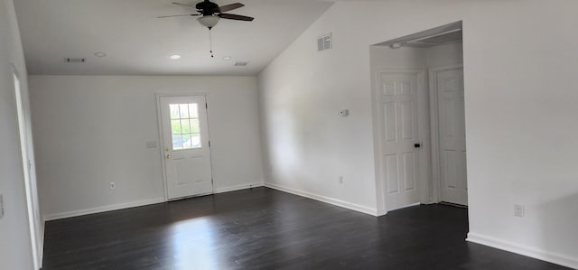 830 Finley Beech Rd, Lewisburg, TN 37091 - spare room featuring ceiling fan, dark wood-style floors, lofted ceiling, and baseboards
