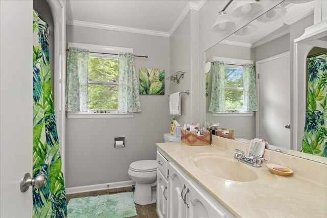 128 Ramsey Rd, Manchester, TN 37355 - bathroom with baseboards, vanity, toilet, and ornamental molding