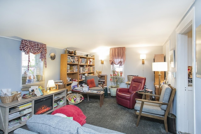sitting room featuring carpet flooring