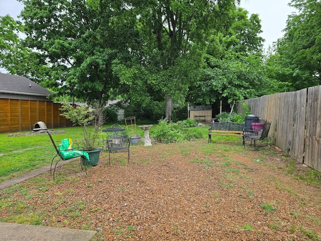view of yard featuring a storage unit and an outbuilding