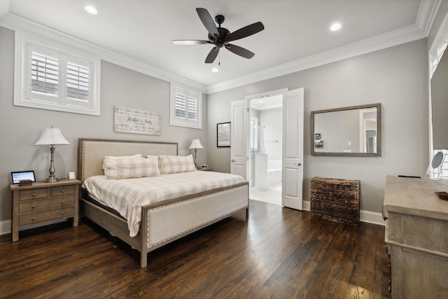 4091 Camberley St, Franklin, TN 37064 - bedroom with dark wood finished floors, baseboards, crown molding, recessed lighting, and ensuite bath