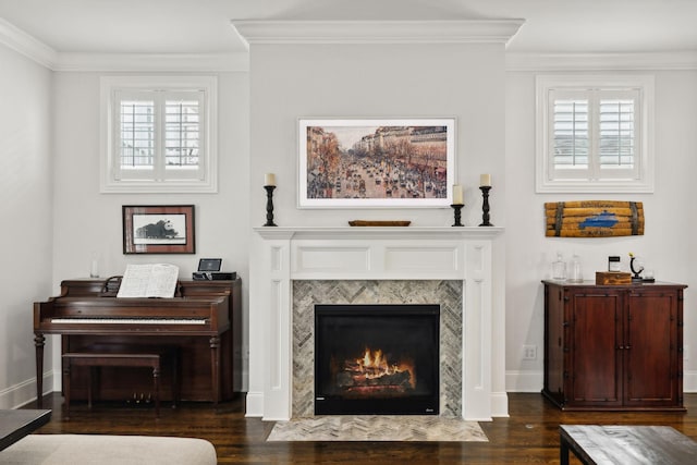 4091 Camberley St, Franklin, TN 37064 - sitting room featuring wood finished floors, crown molding, plenty of natural light, and a fireplace