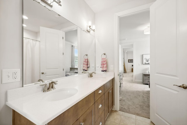 4091 Camberley St, Franklin, TN 37064 - bathroom with double vanity and tile patterned floors