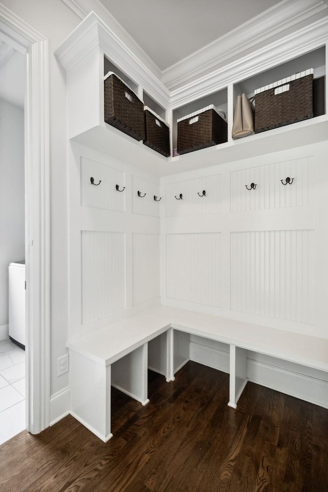 4091 Camberley St, Franklin, TN 37064 - mudroom featuring crown molding, wood finished floors, and baseboards