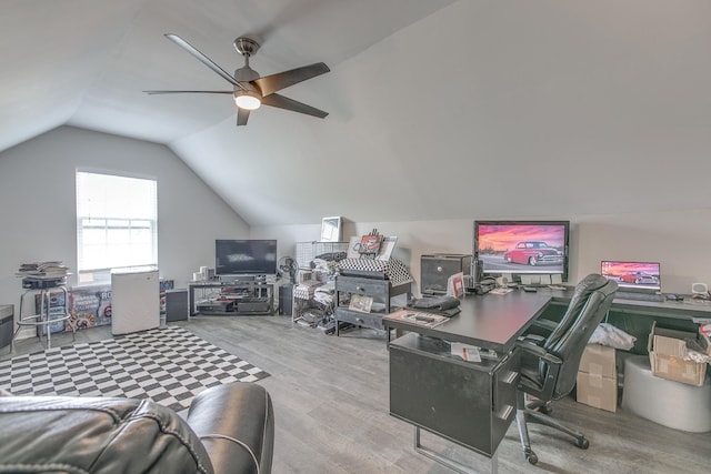 5064 Tricia Pl, Murfreesboro, TN 37129 - home office with a ceiling fan, wood finished floors, and lofted ceiling