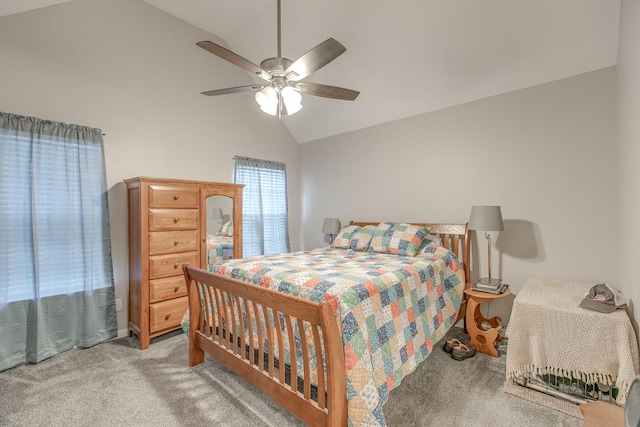5064 Tricia Pl, Murfreesboro, TN 37129 - bedroom featuring carpet floors, vaulted ceiling, and a ceiling fan