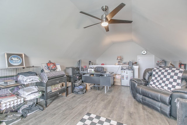 5064 Tricia Pl, Murfreesboro, TN 37129 - office area featuring wood finished floors, ceiling fan, and vaulted ceiling