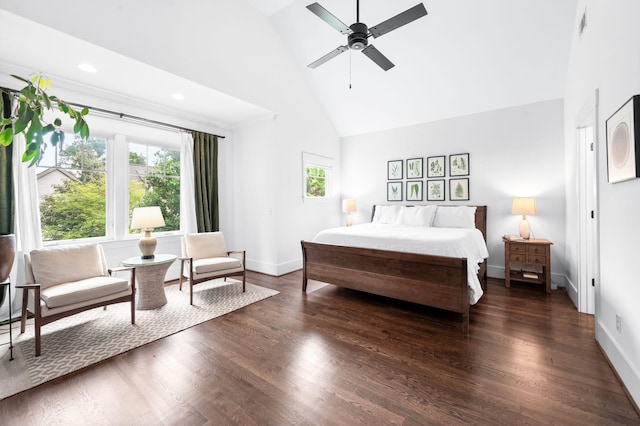 3610 Pilcher Ave, Nashville, TN 37209 - bedroom featuring multiple windows, high vaulted ceiling, baseboards, wood finished floors, and recessed lighting