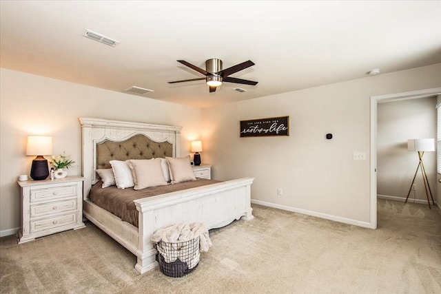 bedroom with carpet, baseboards, and ceiling fan