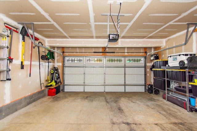 garage with a garage door opener