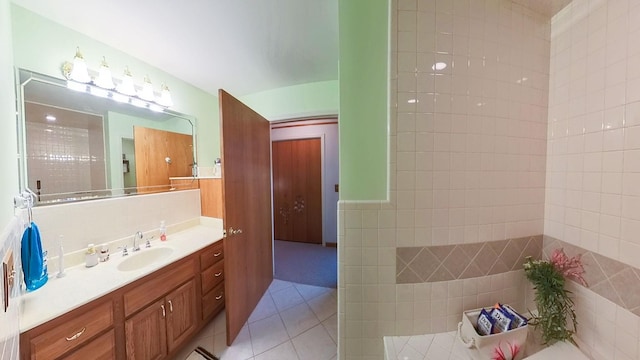168 Maple Valley Ln, Cookeville, TN 38506 - full bathroom with tile patterned floors, vanity, and tile walls