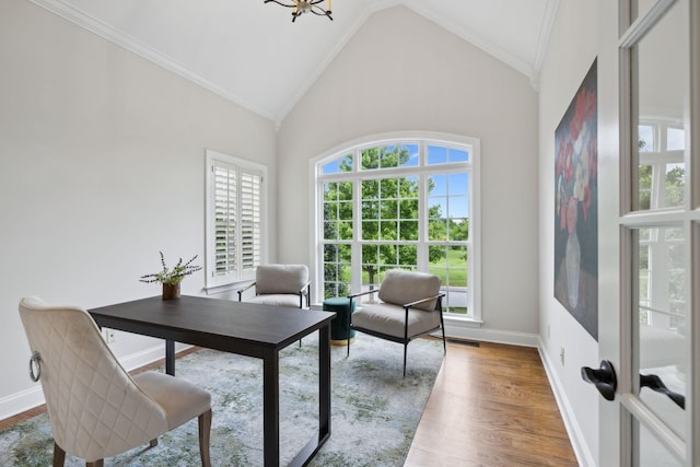 336 Alfred Ladd Rd E, Franklin, TN 37064 - office space featuring healthy amount of natural light, wood finished floors, crown molding, baseboards, and high vaulted ceiling