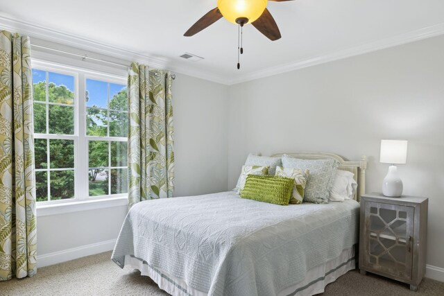 336 Alfred Ladd Rd E, Franklin, TN 37064 - carpeted bedroom with baseboards, multiple windows, ornamental molding, and a ceiling fan