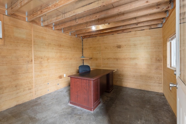 below grade area featuring wooden walls