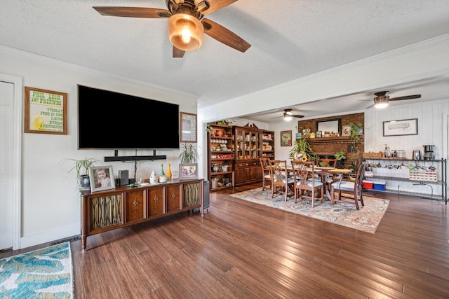 1120 Weeks Rd, Murfreesboro, TN 37127 - dining room featuring ceiling fan, wood finished floors, ornamental molding, and a textured ceiling