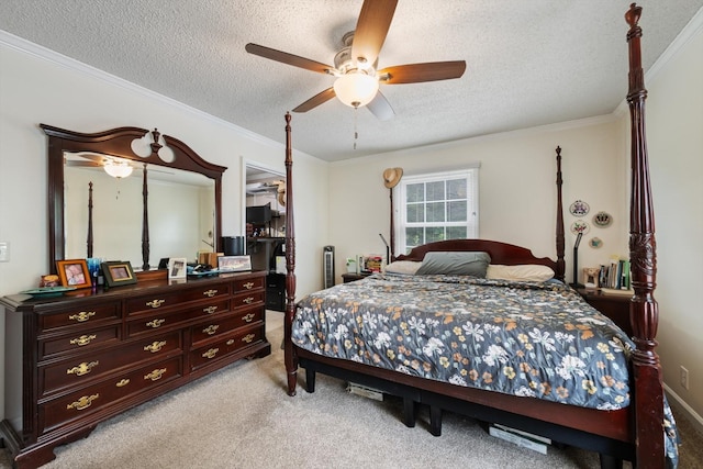 1120 Weeks Rd, Murfreesboro, TN 37127 - bedroom with a textured ceiling, light colored carpet, ornamental molding, and ceiling fan