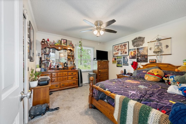 1120 Weeks Rd, Murfreesboro, TN 37127 - bedroom featuring carpet flooring, crown molding, a textured ceiling, and a ceiling fan