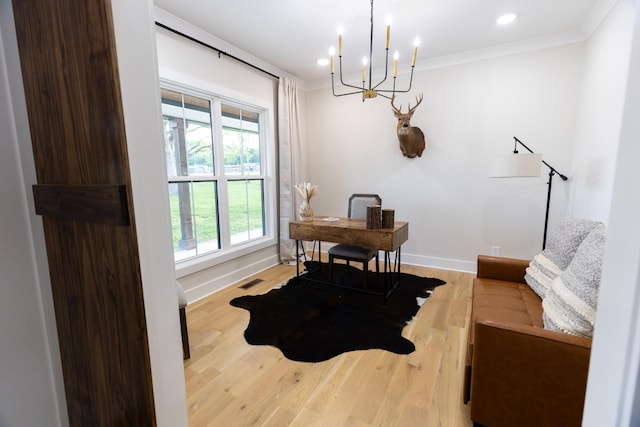 1325 Rogers Ln, Lebanon, TN 37087 - office space featuring a chandelier, ornamental molding, baseboards, wood finished floors, and recessed lighting