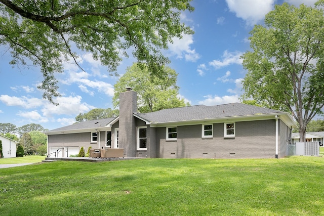 112 Churchill Pl, Franklin, TN 37067 - rear view of property with crawl space, a yard, brick siding, and a chimney