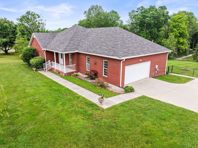 416 Overlook Cir, Tullahoma, TN 37388 - ranch-style house featuring brick siding, roof with shingles, concrete driveway, a garage, and a porch