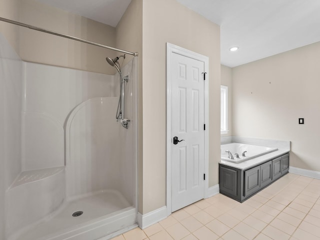 416 Overlook Cir, Tullahoma, TN 37388 - full bathroom featuring tile patterned floors, baseboards, a shower, a bath, and recessed lighting