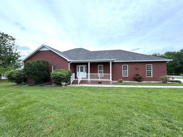 416 Overlook Cir, Tullahoma, TN 37388 - single story home with a porch, a front yard, brick siding, and a shingled roof