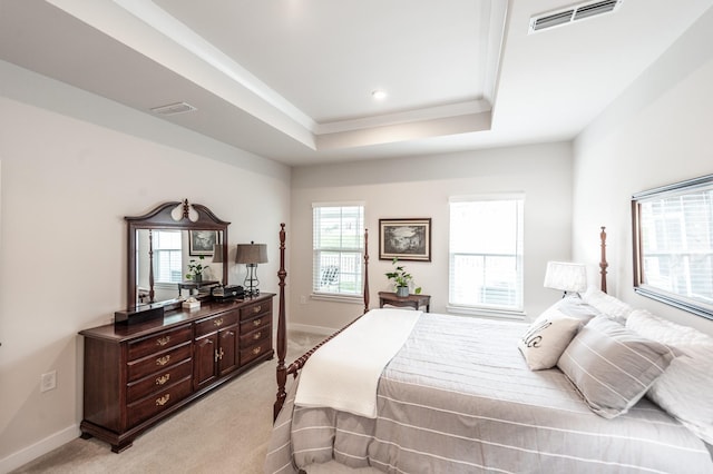 124 Great Falls Ct, Gallatin, TN 37066 - bedroom featuring light carpet, a tray ceiling, crown molding, and baseboards
