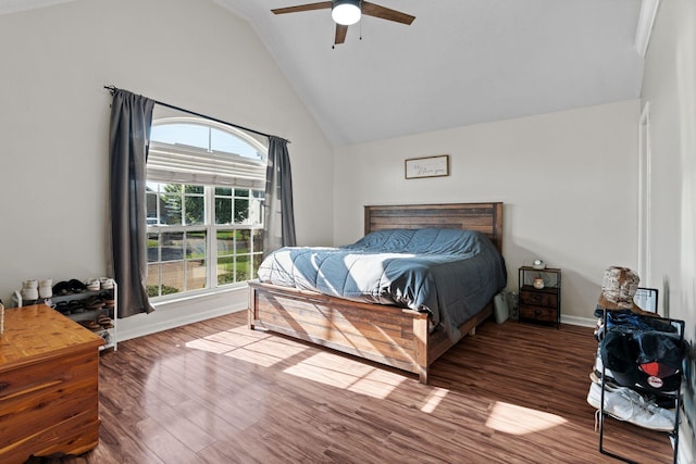158 Cornerstone Blvd, Portland, TN 37148 - bedroom featuring wood finished floors, ceiling fan, high vaulted ceiling, and baseboards