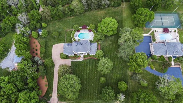 aerial view of a pool area