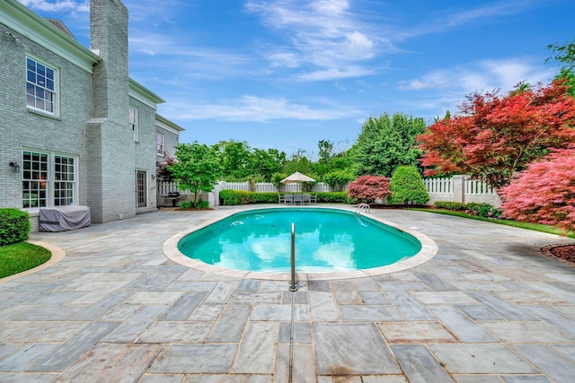 view of pool featuring a patio and a fenced backyard