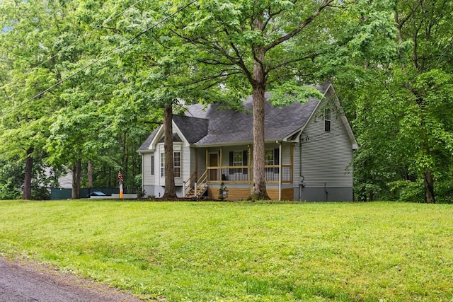 1008 Cross Country Dr, Kingston Springs, TN 37082 - view of front of house featuring a porch, a front lawn, a chimney, and roof with shingles
