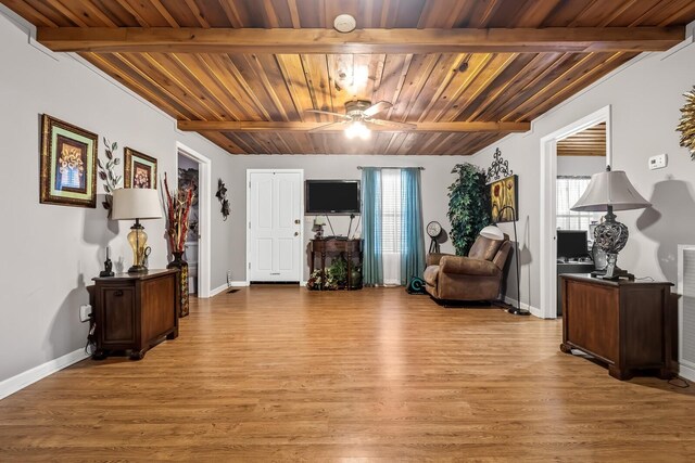 6966 Park Dr, Lyles, TN 37098 - sitting room featuring beamed ceiling, healthy amount of natural light, wooden ceiling, light wood-style floors, and baseboards