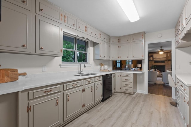 1511 Bunker Hill Dr, Chattanooga, TN 37421 - kitchen with a sink, black dishwasher, gray cabinets, and ceiling fan