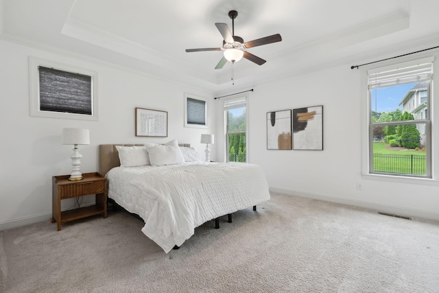 1022 Echelon Dr, Franklin, TN 37064 - bedroom featuring a raised ceiling, crown molding, multiple windows, and carpet flooring