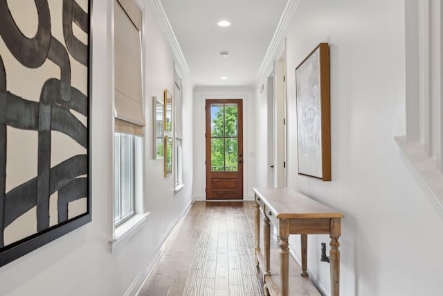 1022 Echelon Dr, Franklin, TN 37064 - entryway featuring crown molding, baseboards, wood-type flooring, and recessed lighting