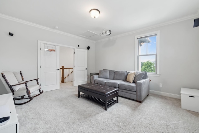 1022 Echelon Dr, Franklin, TN 37064 - living area featuring carpet floors, ornamental molding, and baseboards