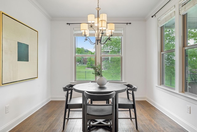 1022 Echelon Dr, Franklin, TN 37064 - dining space with a chandelier, dark wood-style flooring, ornamental molding, and baseboards