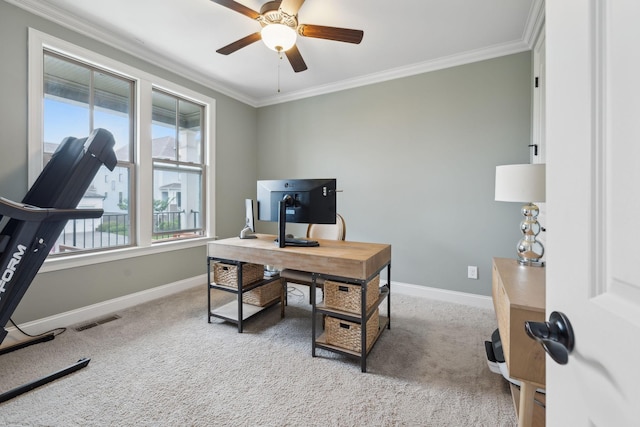 1022 Echelon Dr, Franklin, TN 37064 - office area with crown molding, baseboards, healthy amount of natural light, and carpet flooring