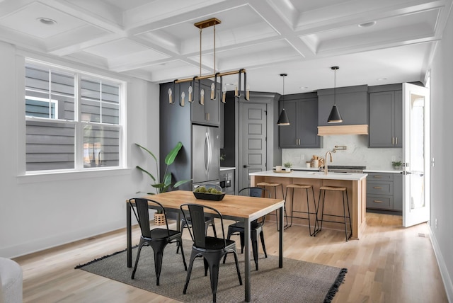 517B River Rouge Dr, Nashville, TN 37209 - dining space featuring coffered ceiling, light wood-type flooring, beamed ceiling, and baseboards