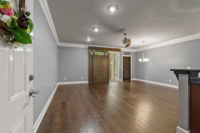 3100 W End Cir Unit 102, Nashville, TN 37203 - unfurnished living room featuring a chandelier, dark wood finished floors, ornamental molding, baseboards, and recessed lighting