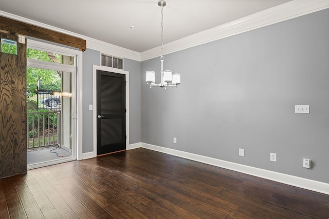 3100 W End Cir Unit 102, Nashville, TN 37203 - unfurnished dining area with a chandelier, dark wood finished floors, crown molding, and baseboards